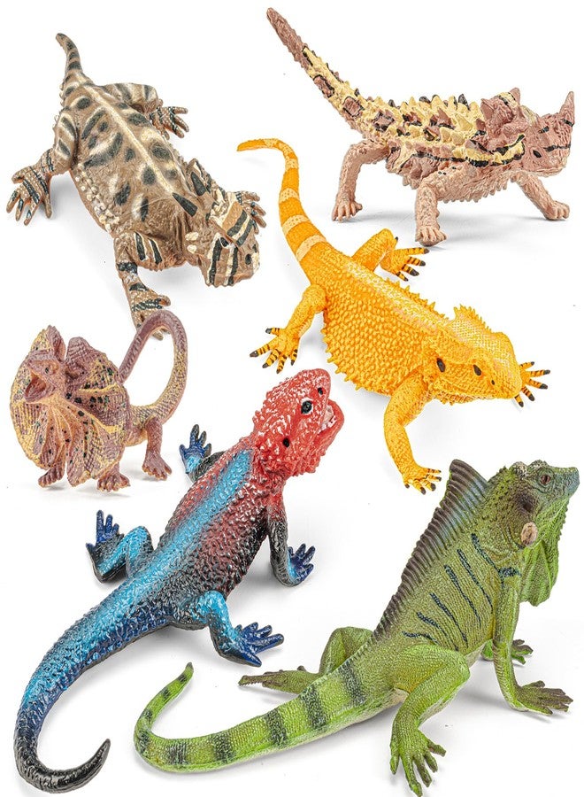 THINKBAY 6PCS Large Lizard Figurines Animal Toys, Realistic Plastic Reptile Animal Figures, Includes Bearded Dragon,Green Iguana,Frilled,Coast Horned,Plains Rock Figures, Educational Toy for Kids - Image 1