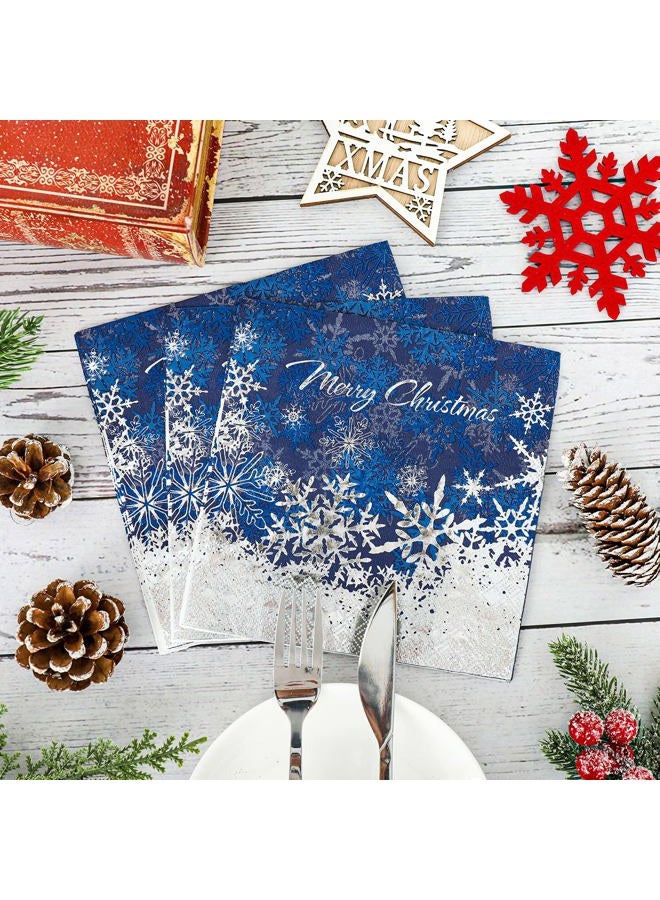Whaline 80 Pack Christmas Paper Napkins 6.5 x 6.5" Foil Silver Snowflake Cocktail Napkins Disposable Navy Blue White Party Beverage Napkins for Christmas New Year Winter Holiday Dinner Party Supplies - Image 5