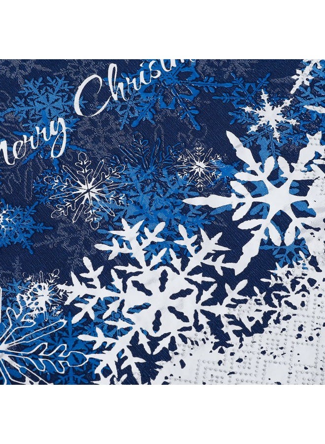 Whaline 80 Pack Christmas Paper Napkins 6.5 x 6.5" Foil Silver Snowflake Cocktail Napkins Disposable Navy Blue White Party Beverage Napkins for Christmas New Year Winter Holiday Dinner Party Supplies - Image 4