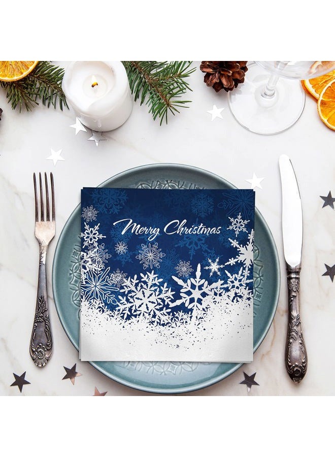 Whaline 80 Pack Christmas Paper Napkins 6.5 x 6.5" Foil Silver Snowflake Cocktail Napkins Disposable Navy Blue White Party Beverage Napkins for Christmas New Year Winter Holiday Dinner Party Supplies - Image 3