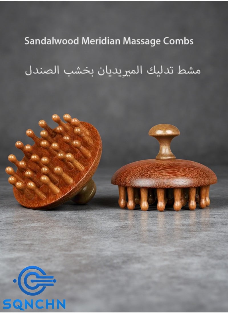 إس كيو إن سي إتش إن مدلك فروة الرأس من خشب الصندل الفاخر مع مقبض مريح - فرشاة شعر خشبية للاسترخاء وتخفيف التوتر  - Image 1
