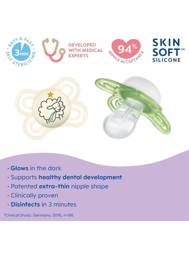 MAM Perfect Night Baby Pacifier, Patented, Glows in the Dark, 2 Pack, 0-6 Months, Unisex - Image 2