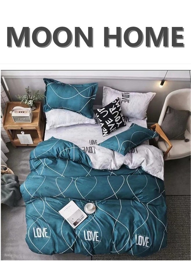 MOON HOME King/Queen/Single size Soft and Breathable Microfiber Hypoallergenic Beautiful Design Duvet Cover Set ,set includes 1 Comforter Cover, 1 Fitted Bedsheet, 4 Pillowcases  - Image 1