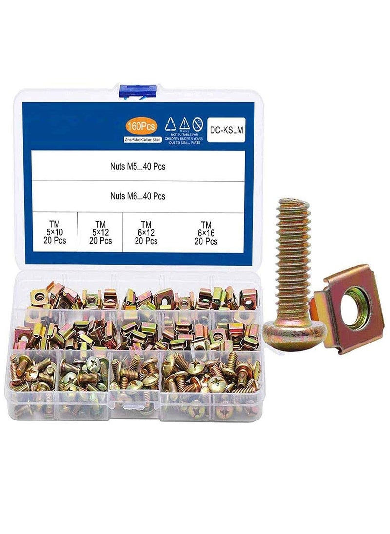 DIY Crafts DIY Crafts CTDIYHI41175 160pcs Cage Nut and Mushroom Head Machine Screw ZincPlated M5 M6 Cage Nut Screw for Server  - Image 1