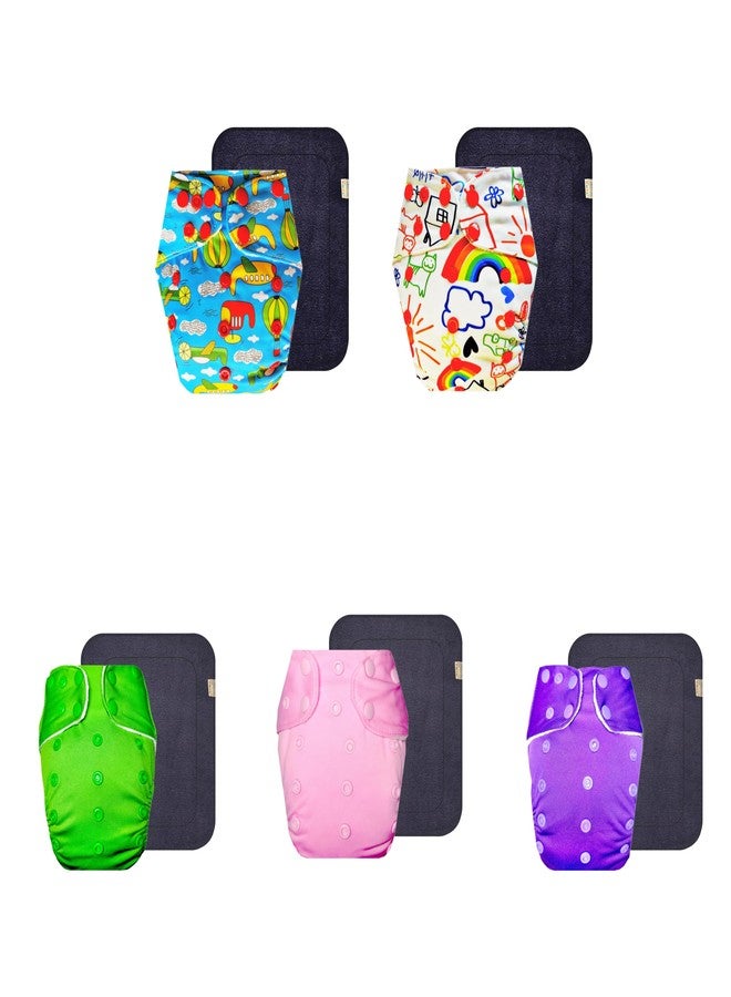 حفاضات قماشية فاخرة من دمبلدو مع حشوة رمادية (عبوة من 5) | شعور بالجفاف والراحة | قابلة لإعادة الاستخدام والغسل | سريعة الجفاف | مثالية للأطفال الصغار | من 3 أشهر إلى 3 سنوات | للجنسين - Image 1