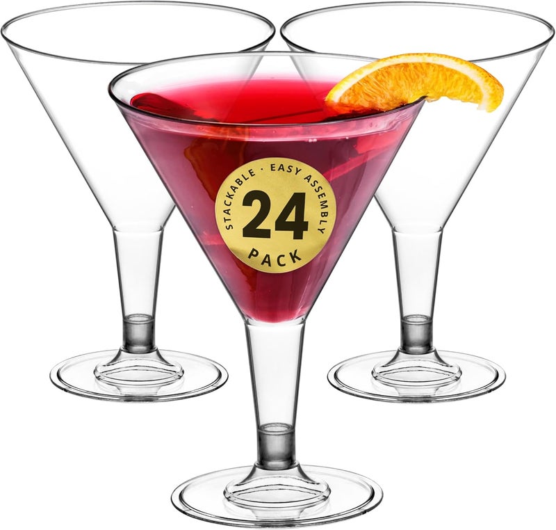 DecorRack 24 Martini Glasses, 7 oz -BPA Free- V-Shaped Plastic Glass, Perfect for Outdoor Parties, Weddings, Hosting, Stackable, Reusable, Disposable Stemmed Cups (Pack of 24) - Image 1