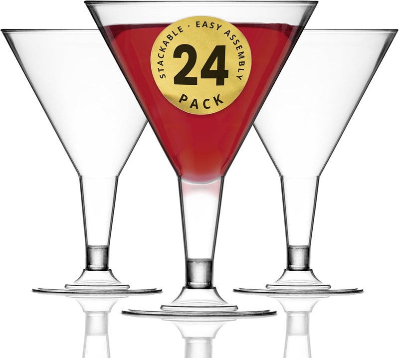 DecorRack 24 Martini Glasses, 7 oz -BPA Free- V-Shaped Plastic Glass, Perfect for Outdoor Parties, Weddings, Hosting, Stackable, Reusable, Disposable Stemmed Cups (Pack of 24) - Image 2