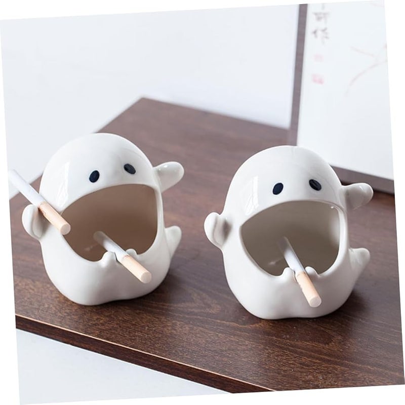 Creative Ghost Ceramic Ashtray Compact Desktop Ash Holder Home Decoration Gift For Men - Image 4