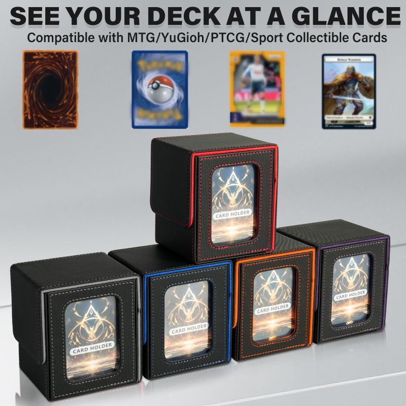 Jaffzora Card Deck Box for MTG Commander, Magnetic Card Display Case, TCG Card Storage Box, Holds 100 Double-Sleeved Cards, Black&Red - Image 2