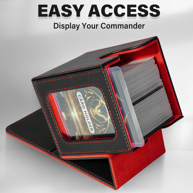 Jaffzora Card Deck Box for MTG Commander, Magnetic Card Display Case, TCG Card Storage Box, Holds 100 Double-Sleeved Cards, Black&Red - Image 4