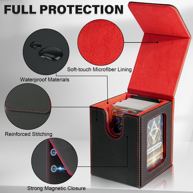 Jaffzora Card Deck Box for MTG Commander, Magnetic Card Display Case, TCG Card Storage Box, Holds 100 Double-Sleeved Cards, Black&Red - Image 5
