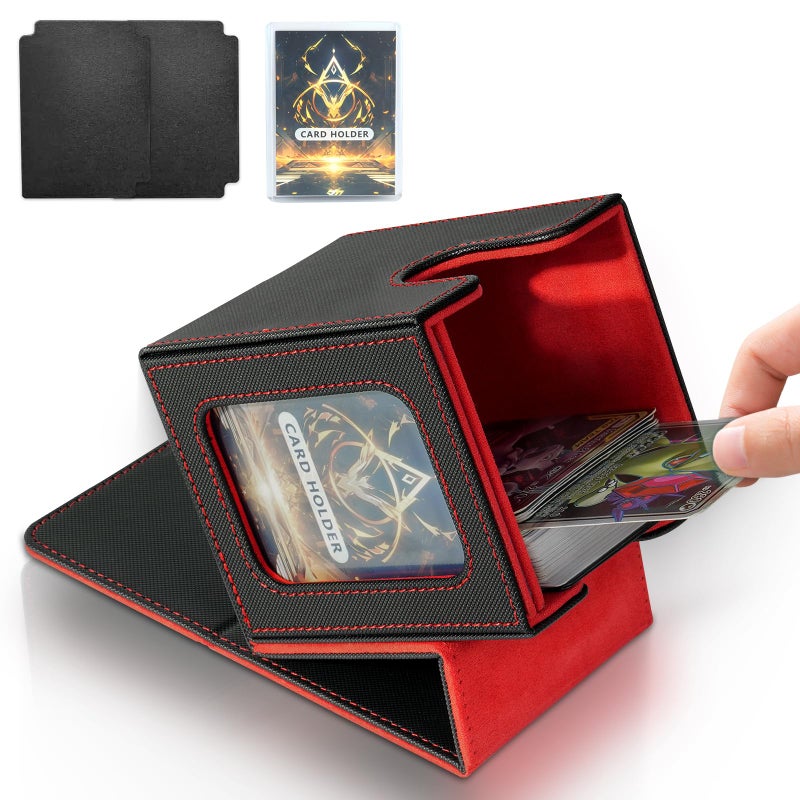 Jaffzora Card Deck Box for MTG Commander, Magnetic Card Display Case, TCG Card Storage Box, Holds 100 Double-Sleeved Cards, Black&Red - Image 1