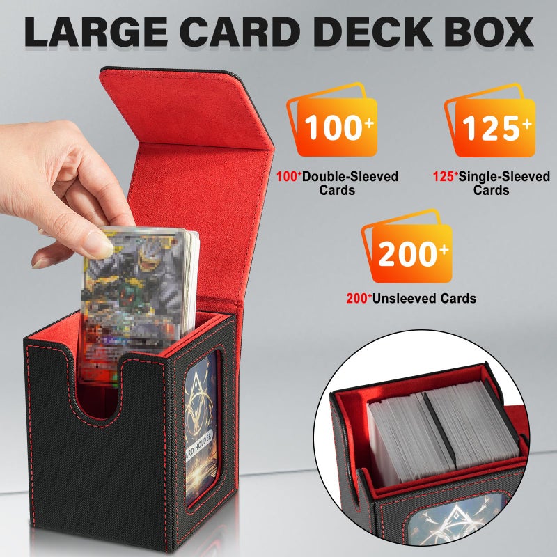 Jaffzora Card Deck Box for MTG Commander, Magnetic Card Display Case, TCG Card Storage Box, Holds 100 Double-Sleeved Cards, Black&Red - Image 3