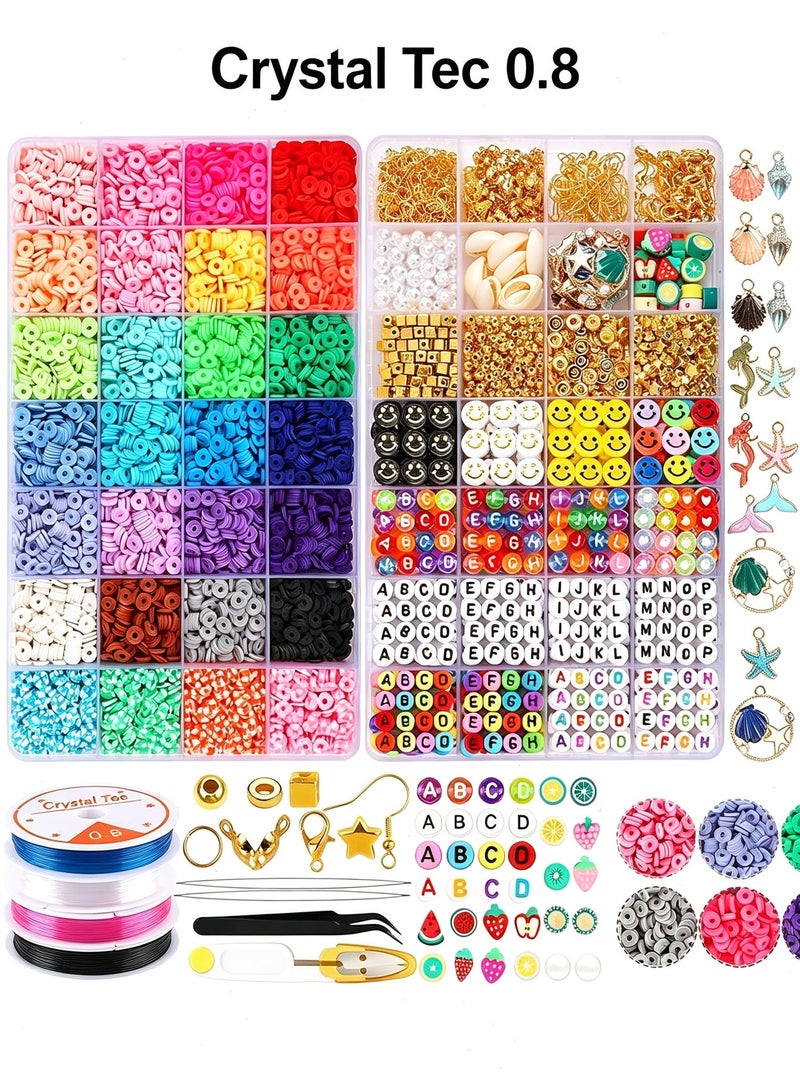 DIY Jewelry Making Kit, 5600 Clay Beads in 28 Colors with Charms, Alphabet Beads, Smile Beads, Elastic Strings and Storage Cases for Girls and Teens - Image 1