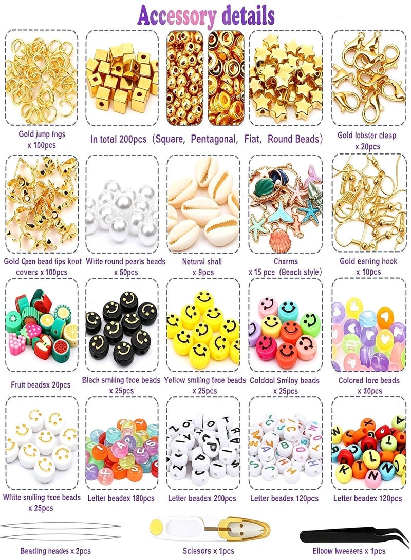 DIY Jewelry Making Kit, 5600 Clay Beads in 28 Colors with Charms, Alphabet Beads, Smile Beads, Elastic Strings and Storage Cases for Girls and Teens - Image 2