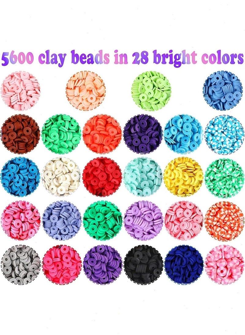 DIY Jewelry Making Kit, 5600 Clay Beads in 28 Colors with Charms, Alphabet Beads, Smile Beads, Elastic Strings and Storage Cases for Girls and Teens - Image 3