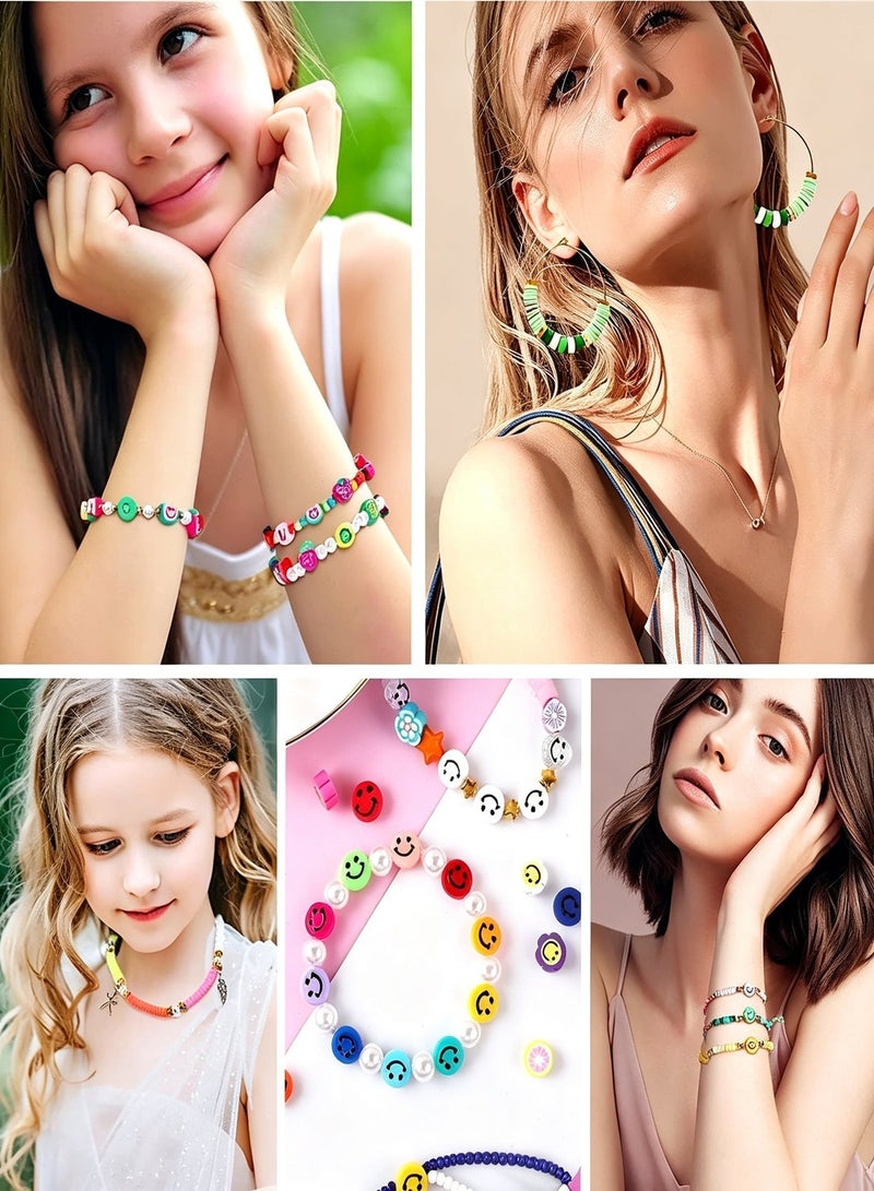 DIY Jewelry Making Kit, 5600 Clay Beads in 28 Colors with Charms, Alphabet Beads, Smile Beads, Elastic Strings and Storage Cases for Girls and Teens - Image 5
