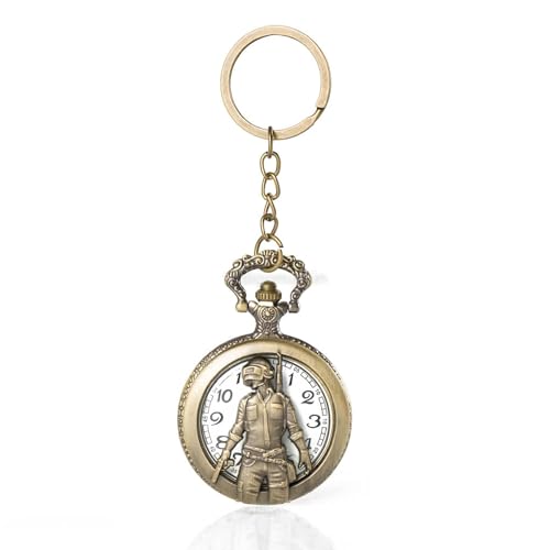 FowWelt Vintage Pocket Watch Metal Keychain Retro Clock for Gifting with Key Ring Anti-Rust - Pubg - Image 4