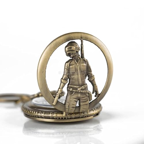 FowWelt Vintage Pocket Watch Metal Keychain Retro Clock for Gifting with Key Ring Anti-Rust - Pubg - Image 2