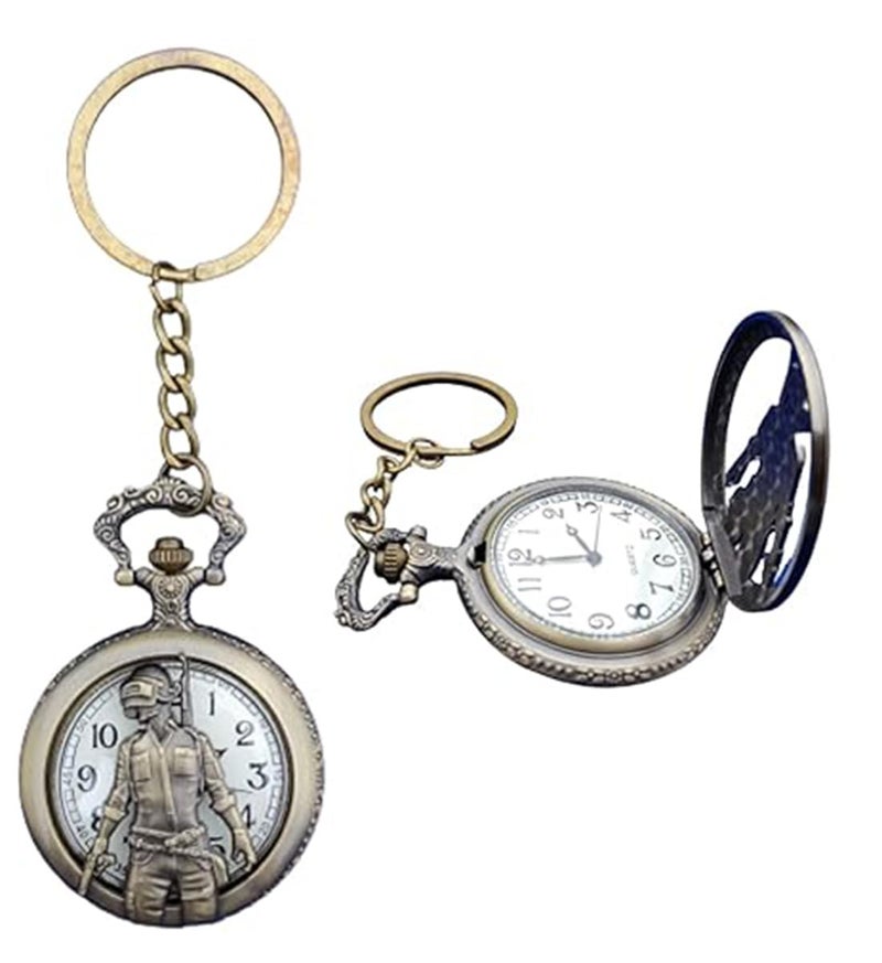 FowWelt Vintage Pocket Watch Metal Keychain Retro Clock for Gifting with Key Ring Anti-Rust - Pubg - Image 1