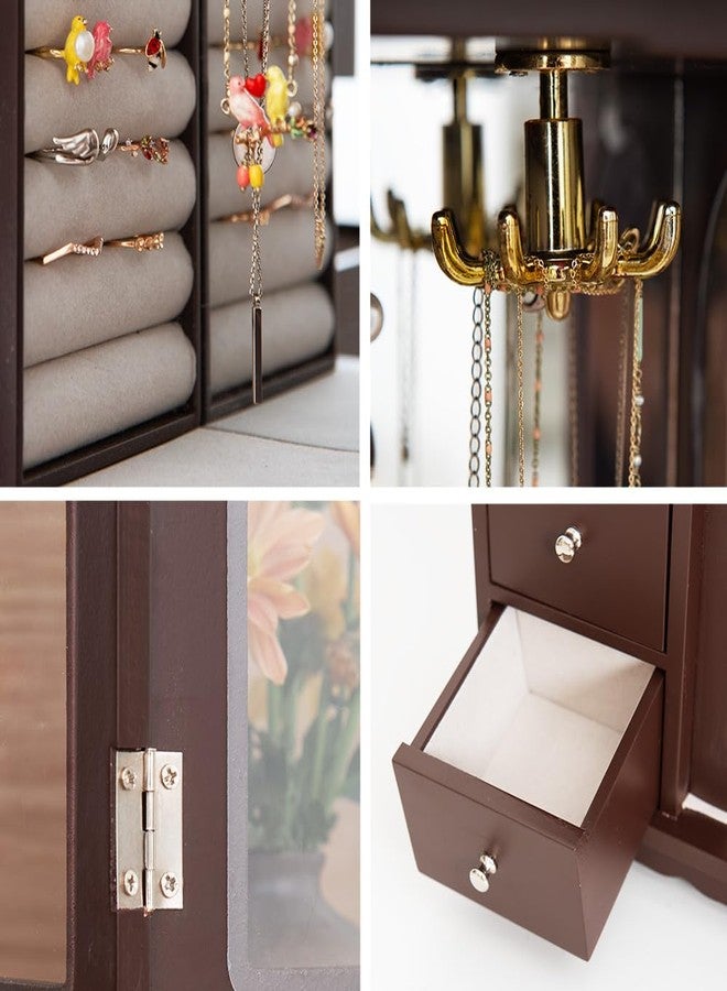 ZGZD Wooden Jewelry Box with 4 Drawers and Swing Door for Girls, Ideal for Makeup and Accessories Storage and Ring Organization. - Image 3