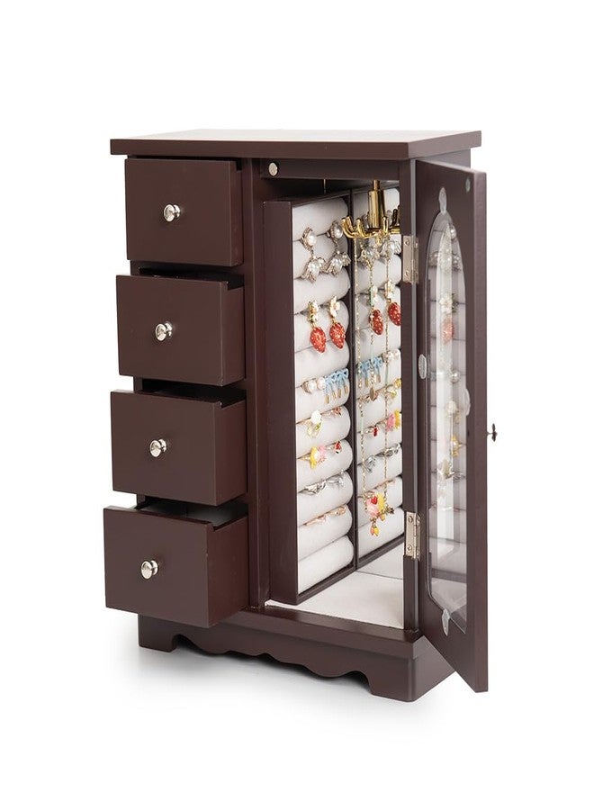 ZGZD Wooden Jewelry Box with 4 Drawers and Swing Door for Girls, Ideal for Makeup and Accessories Storage and Ring Organization. - Image 1