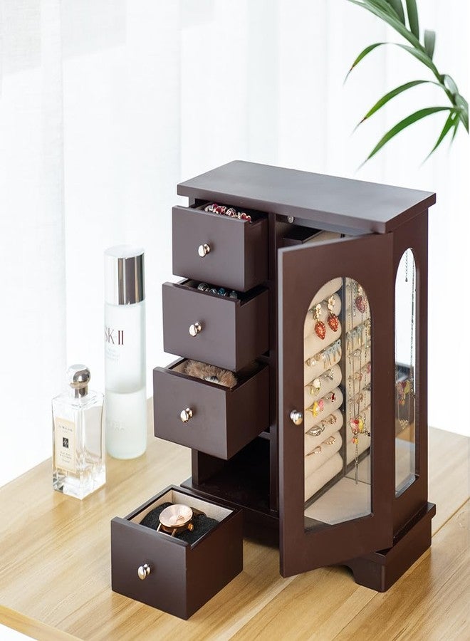 ZGZD Wooden Jewelry Box with 4 Drawers and Swing Door for Girls, Ideal for Makeup and Accessories Storage and Ring Organization. - Image 4