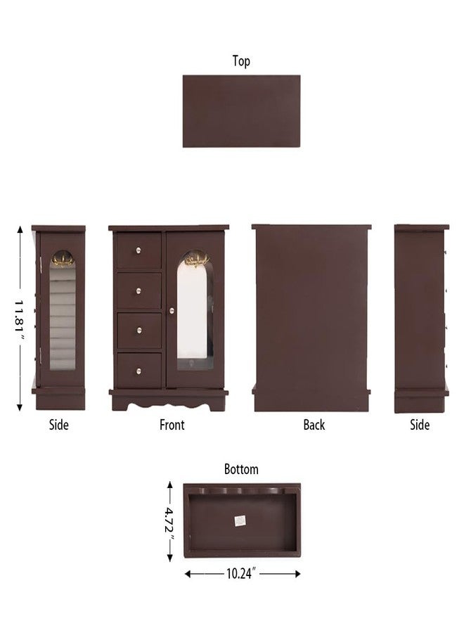 ZGZD Wooden Jewelry Box with 4 Drawers and Swing Door for Girls, Ideal for Makeup and Accessories Storage and Ring Organization. - Image 5