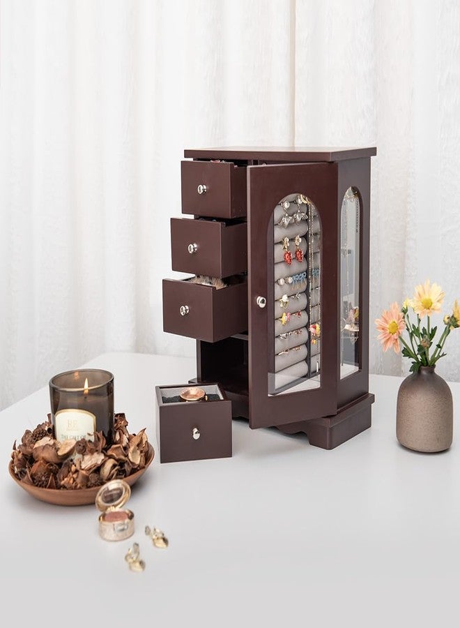 ZGZD Wooden Jewelry Box with 4 Drawers and Swing Door for Girls, Ideal for Makeup and Accessories Storage and Ring Organization. - Image 2