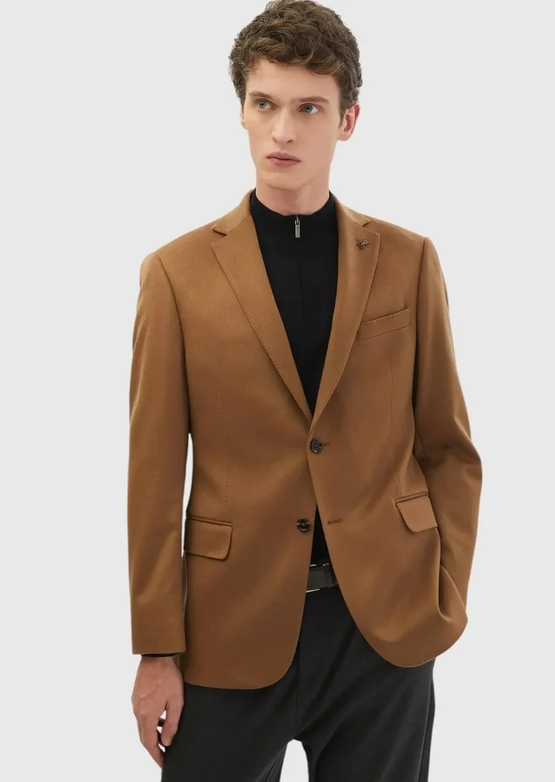 RAMSEY Buff Plain Regular Fit 100% Cashmire Jacket