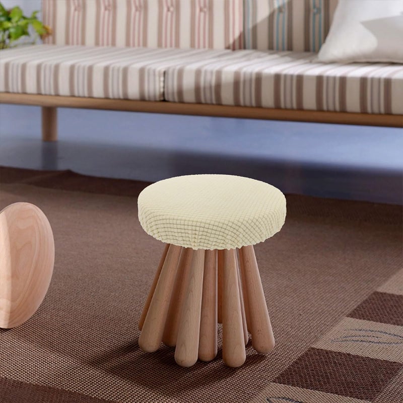 Ciieeo 2pcs Elastic Round Stool Covers Beige Plush Fleece Washable Stretchable Bar Stool Protector Slipcovers for Dining Room Chairs - Image 4