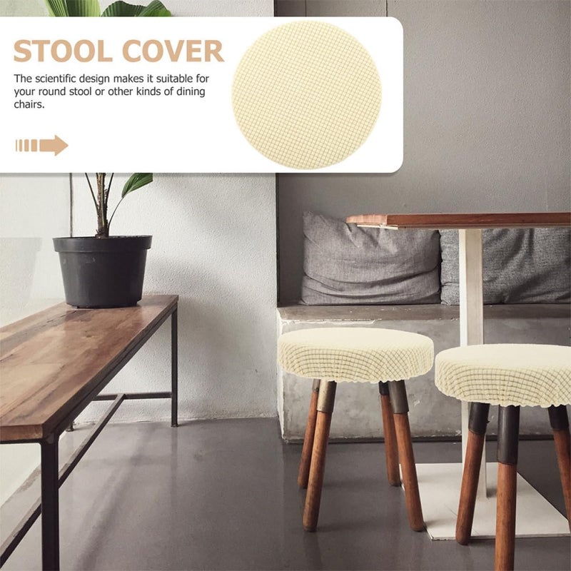 Ciieeo 2pcs Elastic Round Stool Covers Beige Plush Fleece Washable Stretchable Bar Stool Protector Slipcovers for Dining Room Chairs - Image 5