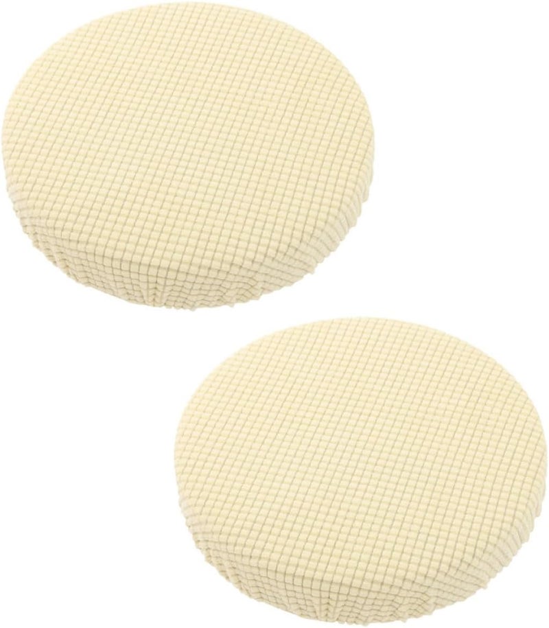 Ciieeo 2pcs Elastic Round Stool Covers Beige Plush Fleece Washable Stretchable Bar Stool Protector Slipcovers for Dining Room Chairs - Image 1