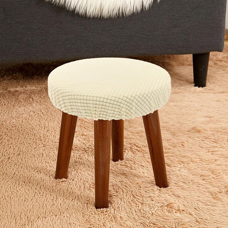 Ciieeo 2pcs Elastic Round Stool Covers Beige Plush Fleece Washable Stretchable Bar Stool Protector Slipcovers for Dining Room Chairs - Image 3