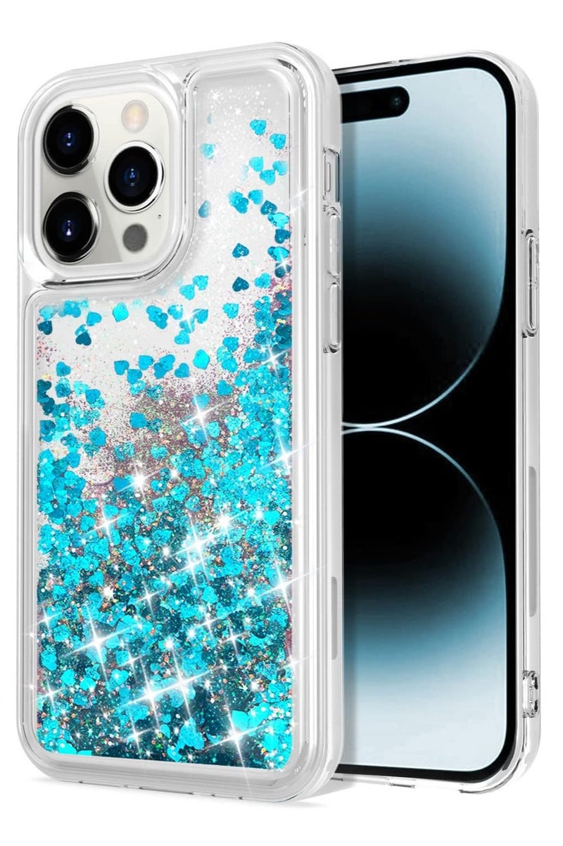 كايس كلوب جراب iPhone 15 Pro اللامع - غطاء لامع على شكل قلب أزرق عائم سائل مع مصد شفاف مقاوم للصدمات - جراب TPU لامع رفيع للفتيات والنساء - Image 1