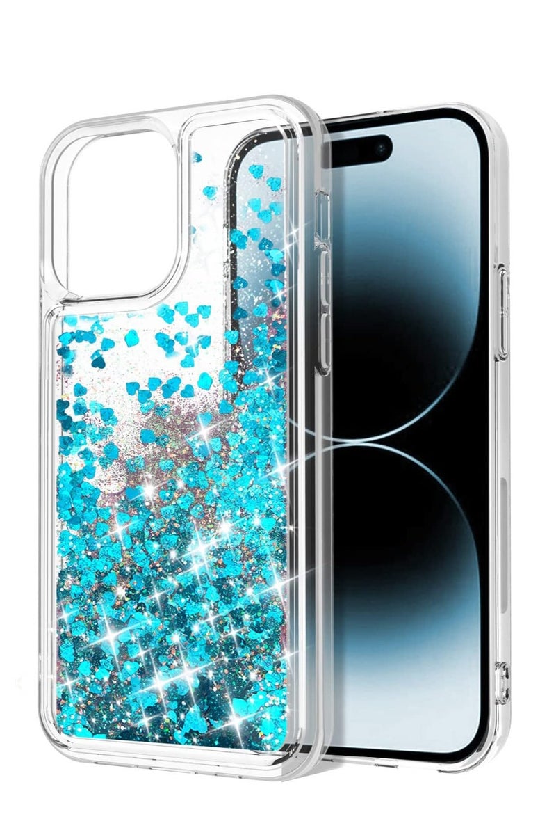 كايس كلوب جراب iPhone 15 Pro اللامع - غطاء لامع على شكل قلب أزرق عائم سائل مع مصد شفاف مقاوم للصدمات - جراب TPU لامع رفيع للفتيات والنساء - Image 3