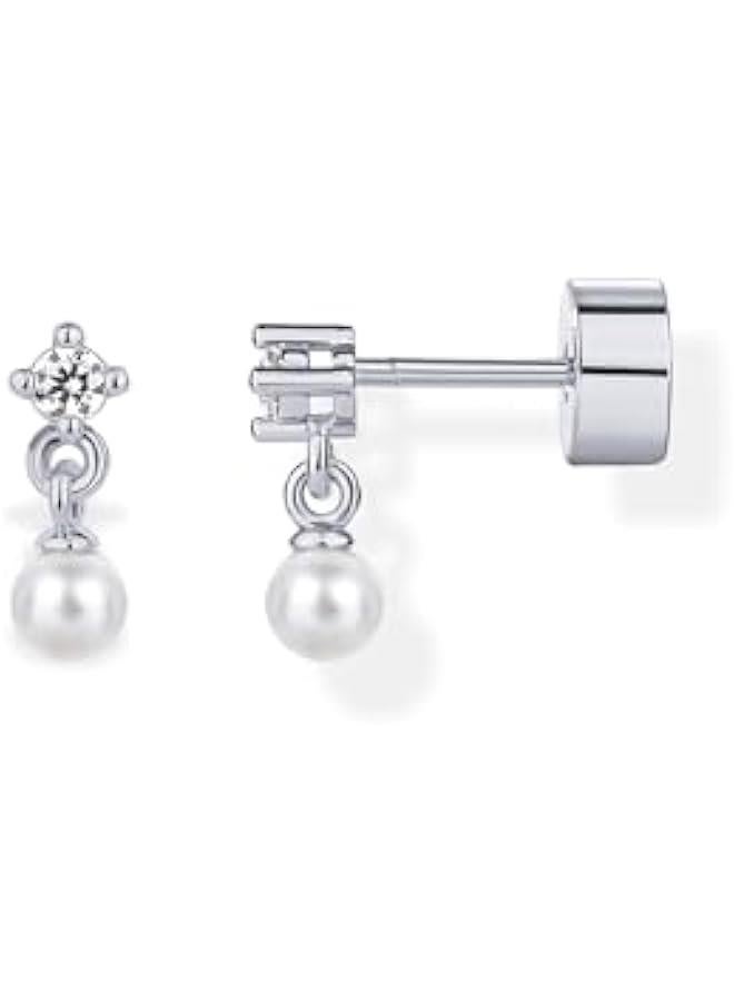 PAVOI 14K Gold Plated Sentimental Dangle Flat Back Earrings for Women | Helix and Cartilage Pearl Cluster Triangle Lotus Pear Marquise Cubic Zirconia Screw Back Earring Pair  - Image 1