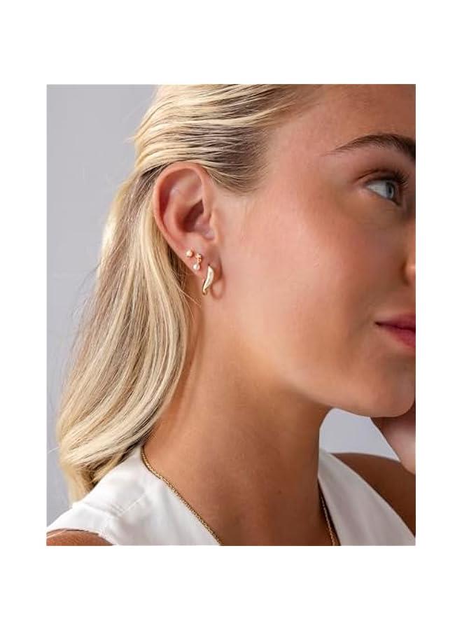 PAVOI 14K Gold Plated Sentimental Dangle Flat Back Earrings for Women | Helix and Cartilage Pearl Cluster Triangle Lotus Pear Marquise Cubic Zirconia Screw Back Earring Pair  - Image 2
