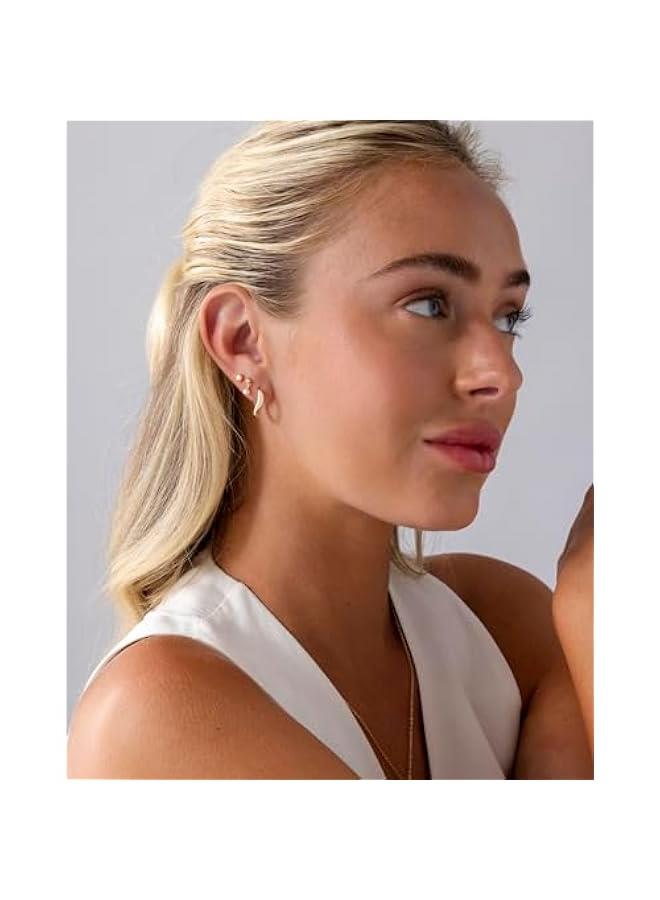 PAVOI 14K Gold Plated Sentimental Dangle Flat Back Earrings for Women | Helix and Cartilage Pearl Cluster Triangle Lotus Pear Marquise Cubic Zirconia Screw Back Earring Pair  - Image 4