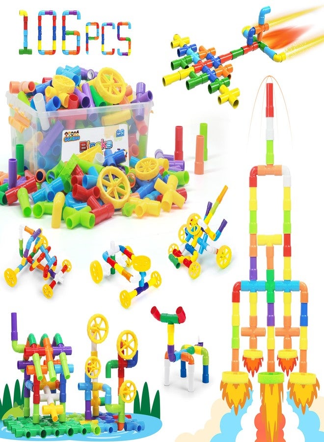 Ggiibro STEM Building Toy for Toddlers 106Pieces Tube Pipe Toy,Educational Preschool Game for 3+ Years,Learning Building Blocks Play with Storage Box Gift Kit,Montessori Toys for Boys & Girls - Image 1