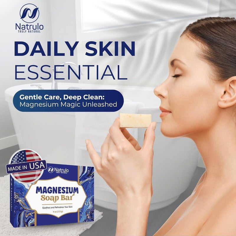 Natrulo Dead Sea Magnesium Soap Bar Deep Cleansing Moisturizing Body Soap for Dry Itchy and All Skin Types Shower Soap Soothes Muscles and Joints AllNatural Exfoliating Face and Body Wash Made in USA - Image 5