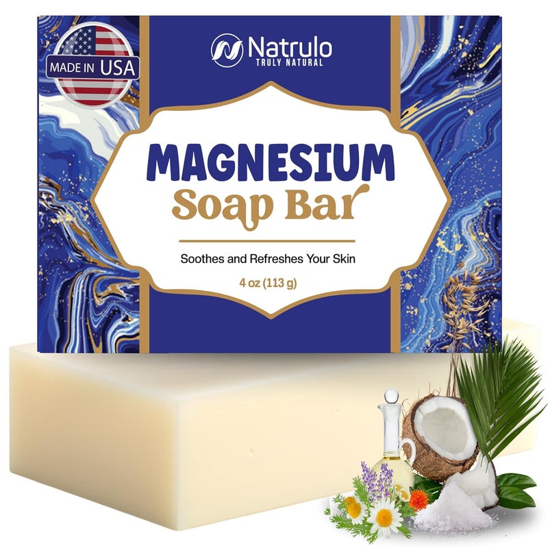 Natrulo Dead Sea Magnesium Soap Bar Deep Cleansing Moisturizing Body Soap for Dry Itchy and All Skin Types Shower Soap Soothes Muscles and Joints AllNatural Exfoliating Face and Body Wash Made in USA - Image 1