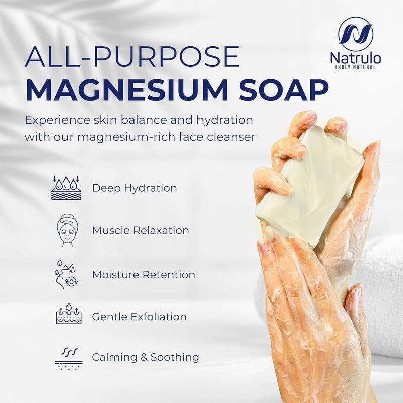 Natrulo Dead Sea Magnesium Soap Bar Deep Cleansing Moisturizing Body Soap for Dry Itchy and All Skin Types Shower Soap Soothes Muscles and Joints AllNatural Exfoliating Face and Body Wash Made in USA - Image 2