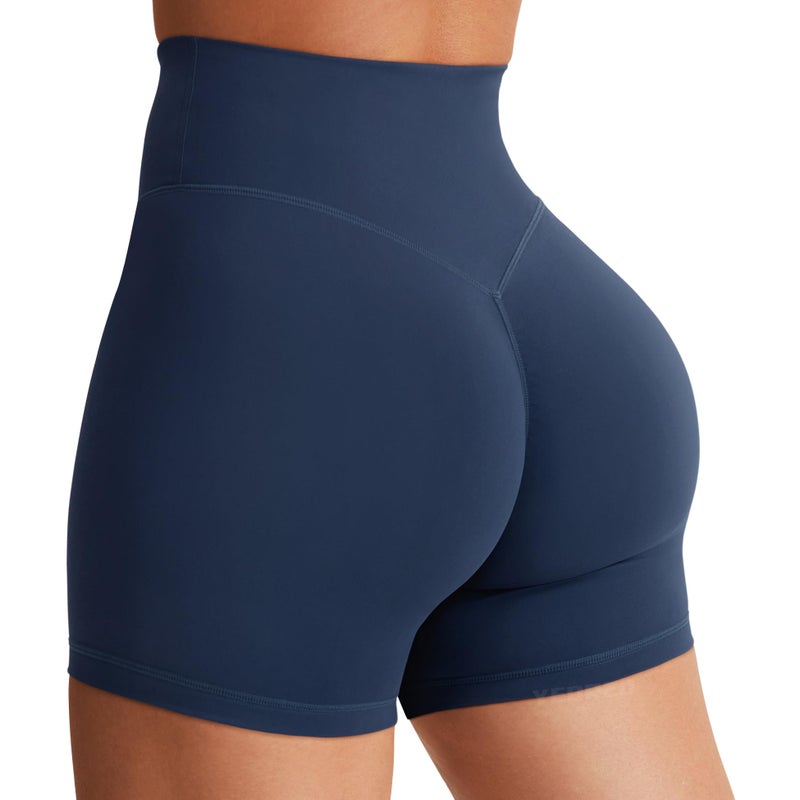 YEOREO Women's Biker Shorts 4.5" / 6" Workout Gym Shorts Craze High Waist Tummy Control Hidden Scrunch Running Yoga Navy Blue S - Image 1