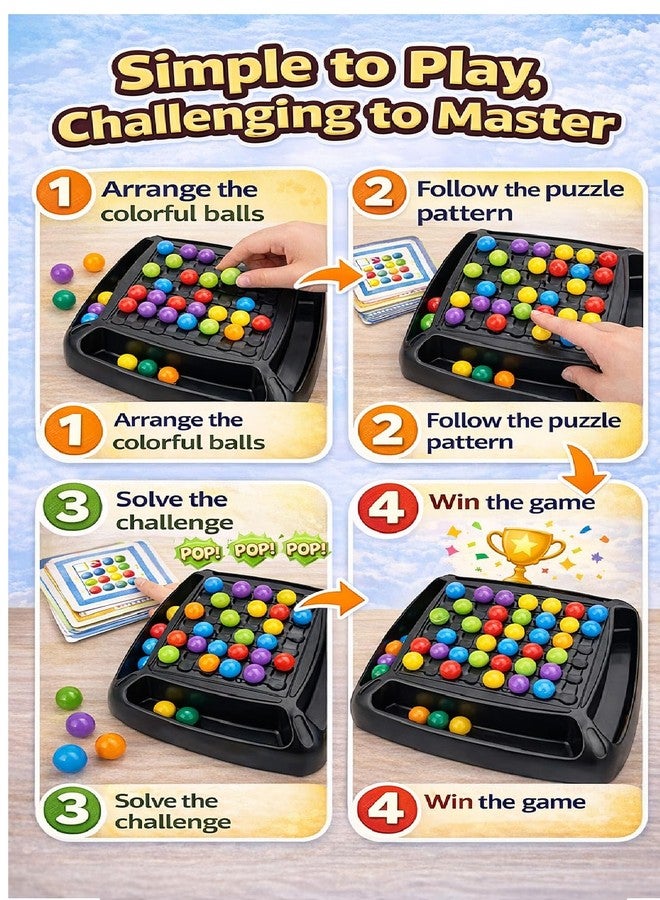 Braintastic Color Ball Puzzle Board Game for Kids & Adults | Brain Teaser Strategy Game with Multicolor Balls | Educational Family Game Toy | Travel-Friendly Mind Challenge Puzzle - Image 5
