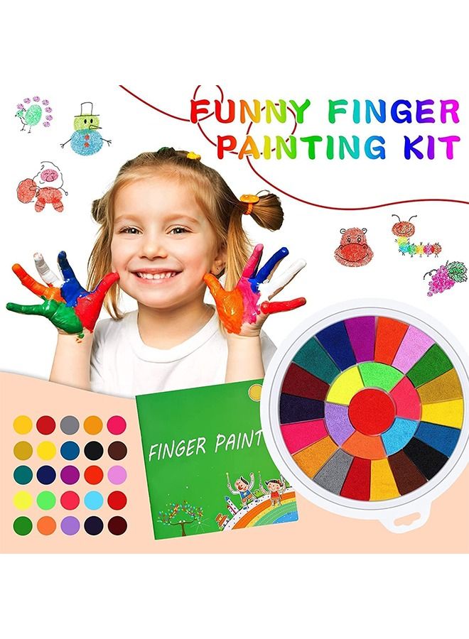 Beauenty 25 Color Finger Painting Kit Washable Finger Drawing With Finger Paint Pad Finger Paint Book and 12 Pattern DIY Crafts Painting Toys Easy Clean & Non Toxic Paint Toys For 3+Kids School Home - Image 3