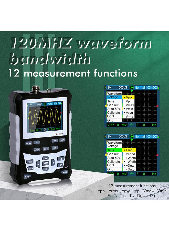 KKmoon DS0120M 320x240 2.4 Inch TFT Color Screen Digital Oscilloscope 120MHz Bandwidth 500MSa/s Sampling Rate Professional Tool with Backlight Waveform Storage  - Image 2