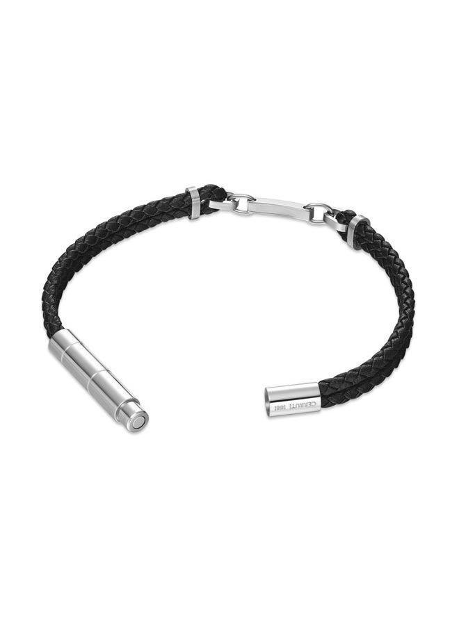 CERRUTI 1881 Sandro Black Leather Bracelet with Stainless Steel Link Motif for Men  - Image 3