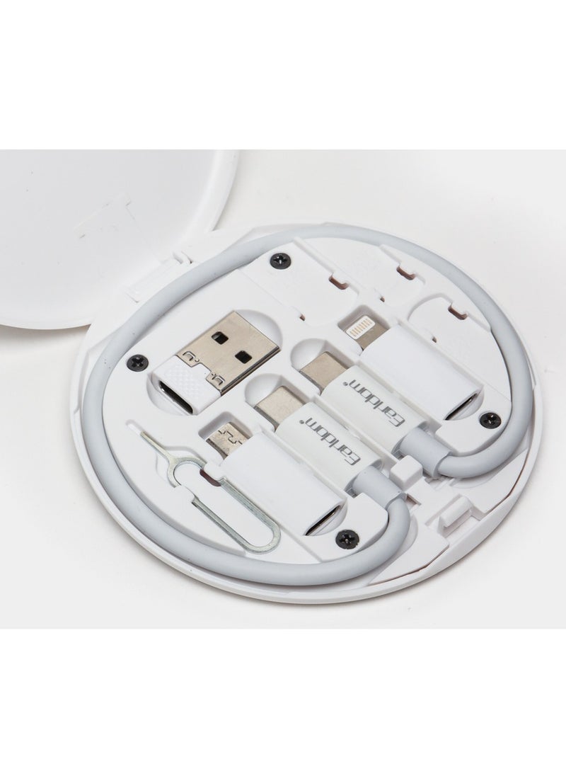 Earldom TC20 5-in-1 Multi-Type Phone Micro USB Type Fast Charging Data Cable Set for Apple, Android, Type C Charging with Retrieve Card Pin, Round Storage Box - White  - Image 4