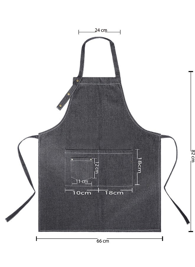 YANEK YANEK Unisex Denim Chef Apron With Pockets Barista Cotton Apron For Home Kitchen BBQ Coffee Shop 3 Pockets Adjustable Straps  - Image 4